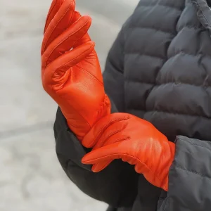 Sajaco naisten nahkahanskat oranssit